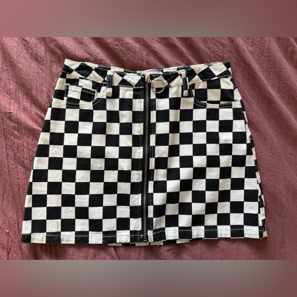 Black and White Checkered Mini Skirt